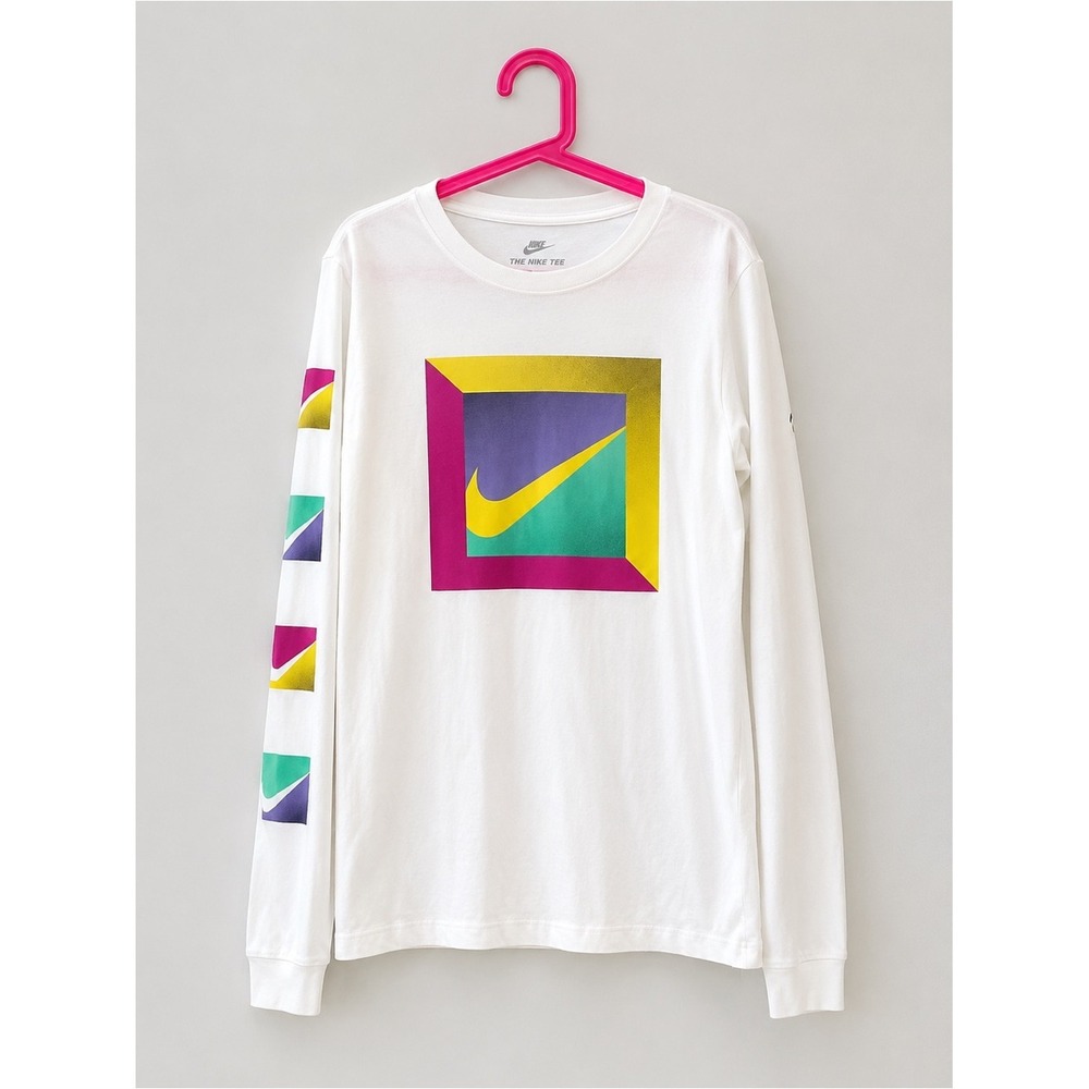 Nike Long Sleeve Shirt Cotton Graphic Print Size Large Youth White Tee
